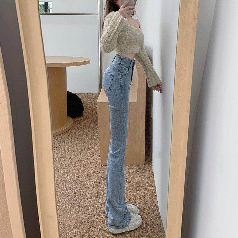 微喇叭牛仔裤女2025夏季款洋派蜜桃臀马蹄裤弹力高腰修身拖地长裤