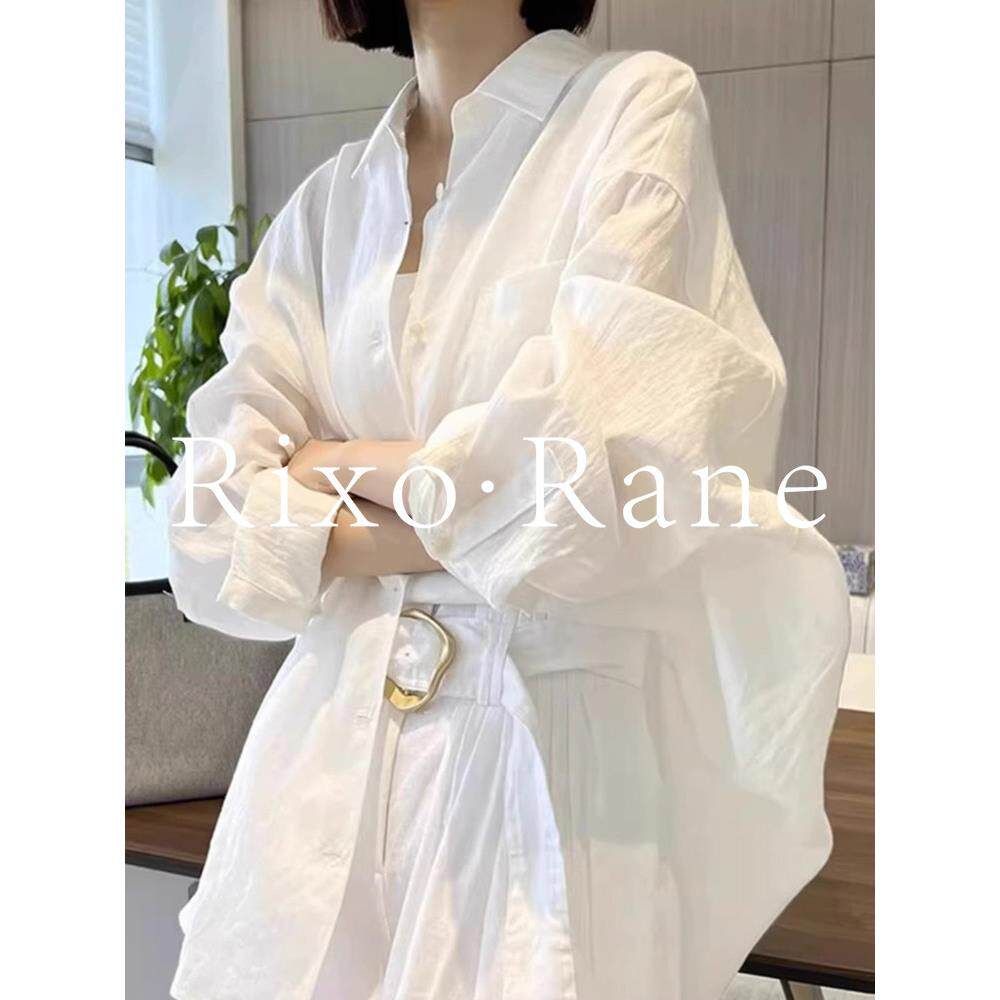 法国Rixo Rane 白色棉麻长袖防晒衬衫女外搭开 衫高端亚麻衬衫上