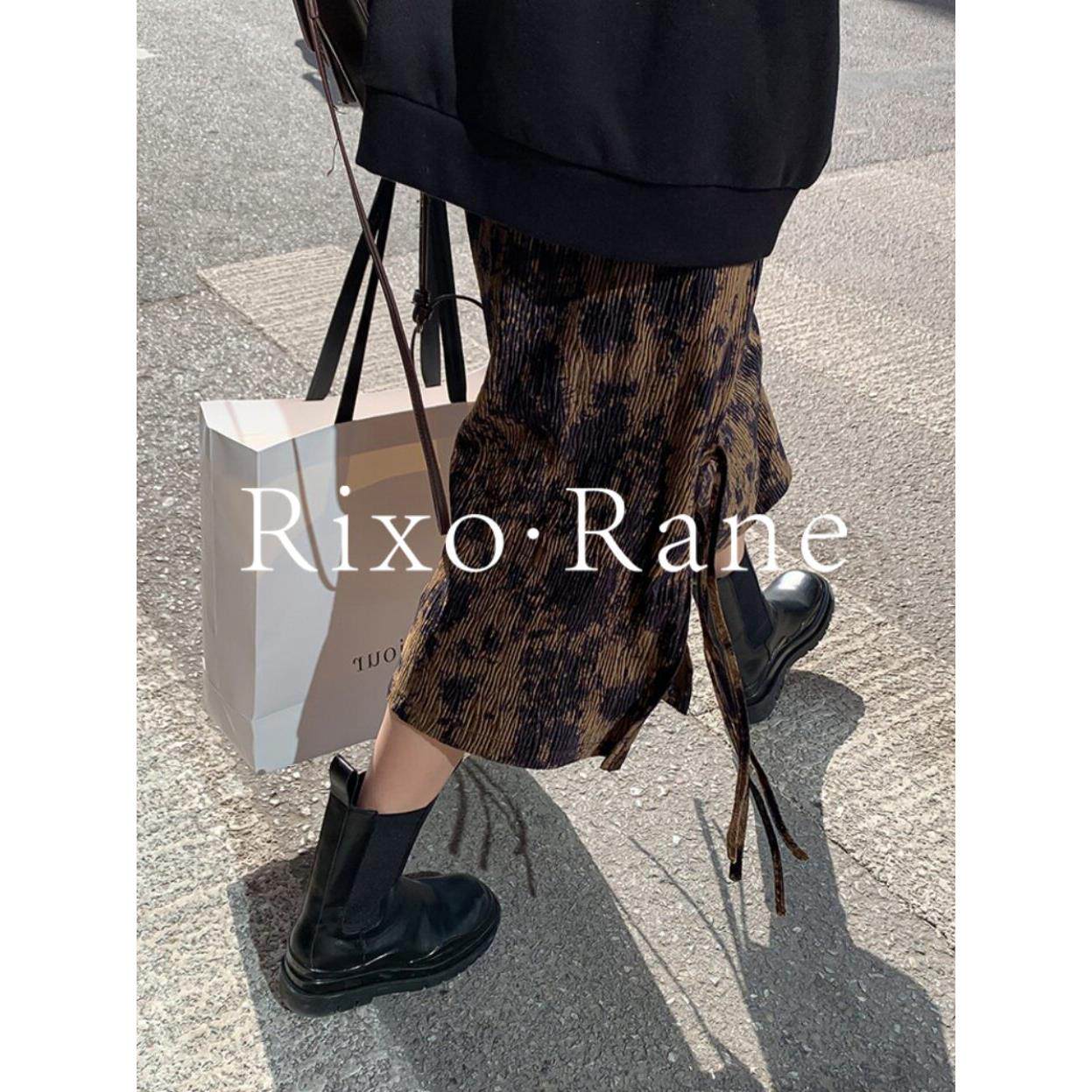 法国Rixo Rane⭐高腰开叉半身裙女覆古百搭褶皱中长版A字大摆裙子