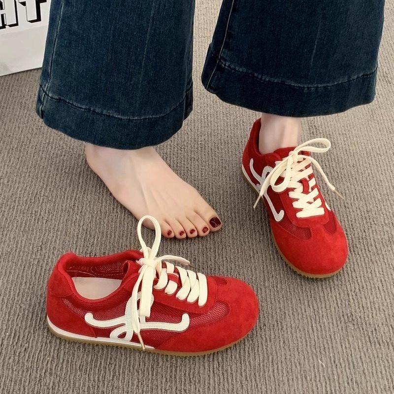 英国真皮红色德训鞋女秋冬2025新款爆款网鞋透气休闲运动阿甘板鞋,女鞋,网面鞋,淘宝优惠券,粉丝福利购,淘宝优惠卷