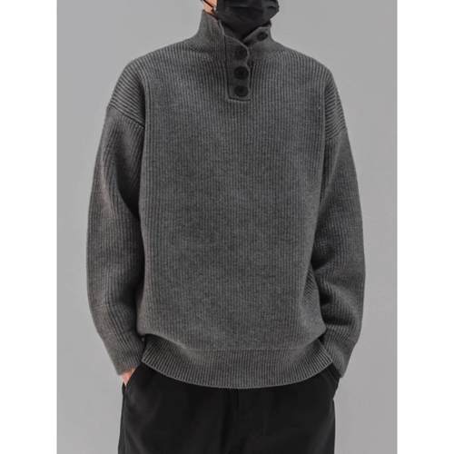 it neith BIAS潮牌秋冬日系覆古纽扣半高领毛衣男加厚内搭针织衫