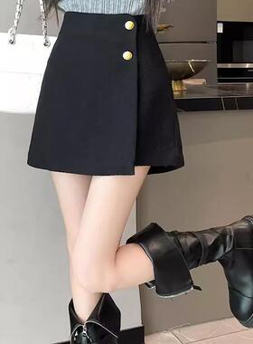 2025春秋新款黑色毛呢短裤女韩系高腰显瘦性感辣妹靴裤小个子裙裤
