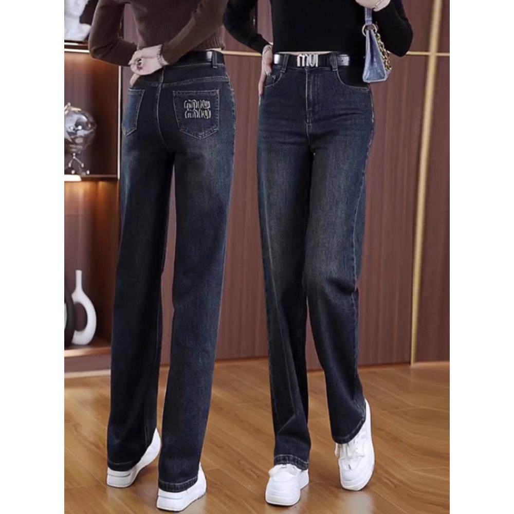 梨形身材直筒烟管牛仔裤女士春季2025新修身大尺寸窄版拉伸阔腿裤