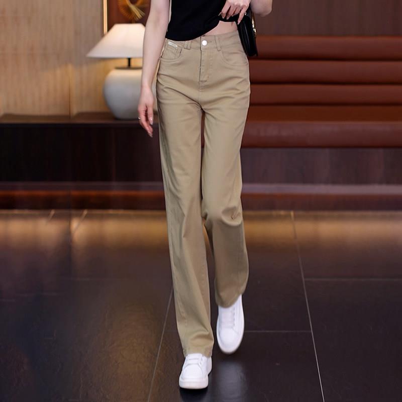 高档卡其色裤子女2026夏季薄款九分裤软牛仔直筒裤纯棉长裤阔腿裤