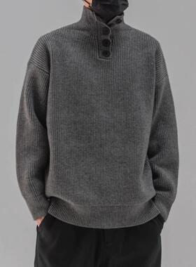 it neith BIAS潮牌秋冬日系覆古纽扣半高领毛衣男加厚内搭针织衫