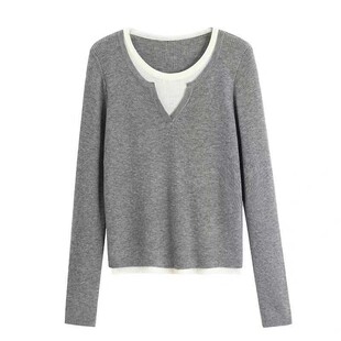 拼接打底衫 设计感小众洋气复古假2件针织衫 3.16 爆米花专享