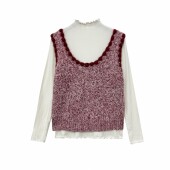 花纱撞色钩花马甲叠穿针织打底衫 小四专享 氛围感十足