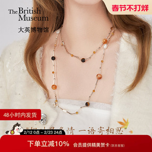 大英博物馆枫叶之梦水晶珍珠项链长款双层叠戴送闺蜜生日礼物女生