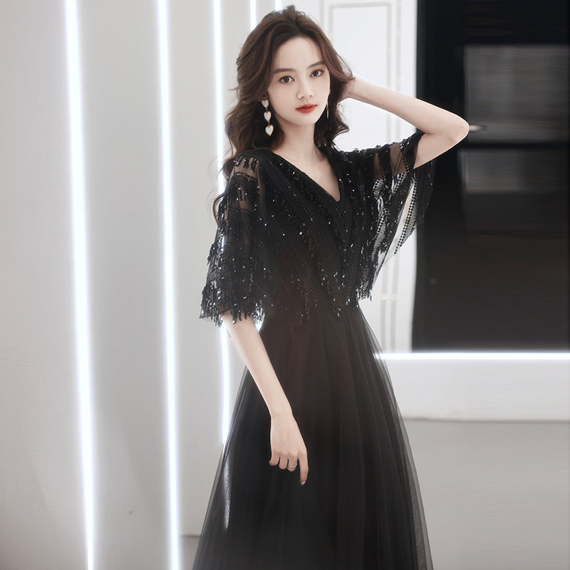 速发大码黑会色礼服裙宴晚高级感演出主持遮肚高端轻奢小众