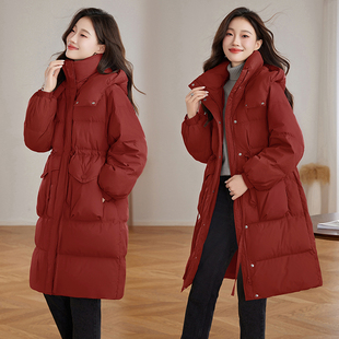 ERAL艾莱依羽绒服女2025新款中长款连帽白鸭绒保暖宽松外套新款