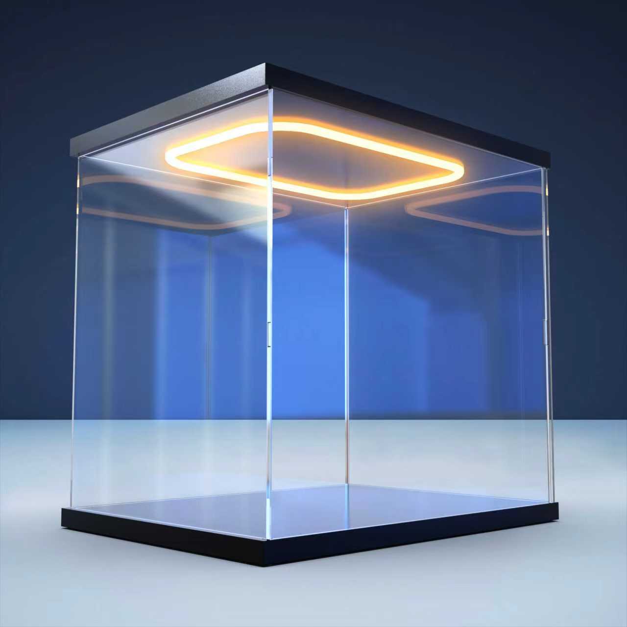 手办亚克力防尘罩积木透明展示盒le高模型玩具大娃灯光开门收纳盒