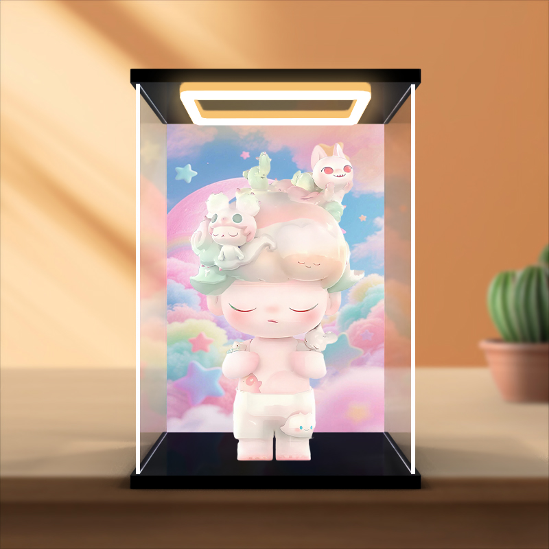 亚克力回灯展示盒适用DIMOO倚梦而生泡泡玛特手办大娃模型收纳盒