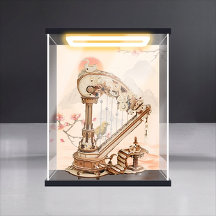 古薇媞适用若客拂弦竖琴八音盒积木音乐盒diy拼图模型回灯展示盒