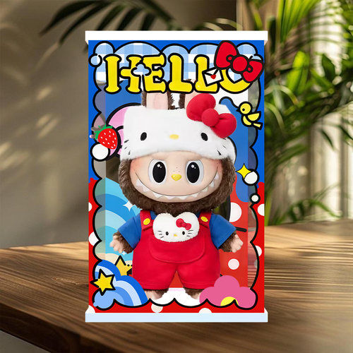 古薇媞适用泡泡玛特HELLO KITTY三丽鸥拉布布搪胶公仔灯光展示盒