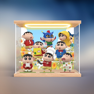 回灯亚克力展示盒适用蜡笔小新的周末系列盲盒手办公仔彩绘防尘罩