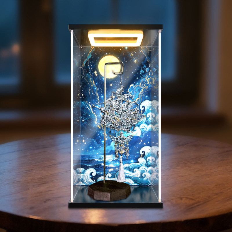 古薇媞适用拼酷奇境·探梦帆船 3D金属拼装模型亚克力回灯展示盒图片