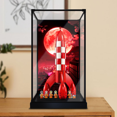 古薇媞适用21367丁丁历险记Tintin月球火箭积木合金框透明展示盒