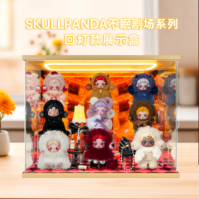 适用泡泡玛特SKULLPANDA不眠剧场系列毛绒sp盲盒场景灯光展示盒