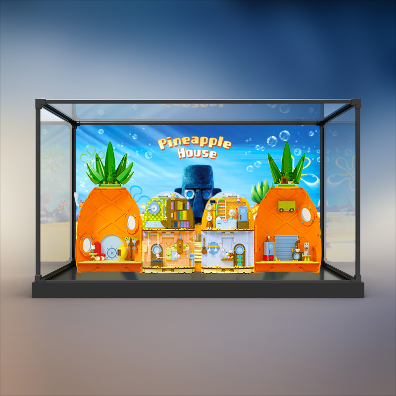 合金框架展示盒适用AREAX砖区积木海绵宝宝菠萝屋积木玩具防尘罩