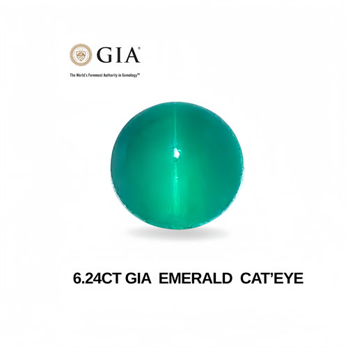 GIA天然猫眼祖母绿6.24克拉绿色裸石戒面彩宝会EMA161