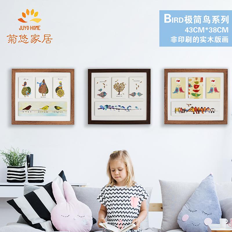 新款立体木板画现代鸟卡通儿童房实木装饰画玄关客厅卧室床头挂画图片