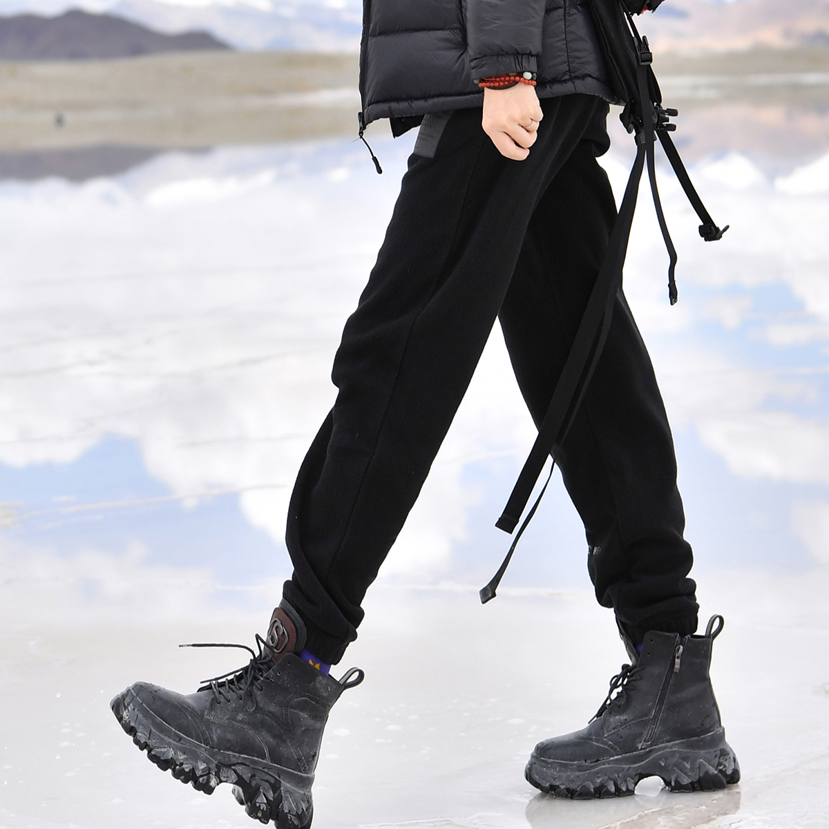 秋冬保暖摇粒绒抓绒裤加绒女户外