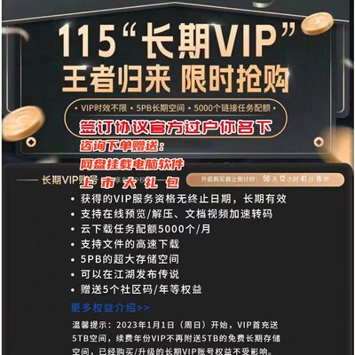 【115永V】115永久会员115长期会员含5120T空间上市礼包官方过户