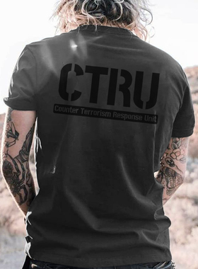 夏季新品 HK主题系列 CTRU印花短袖T恤 独角兽圆领T恤 军迷风