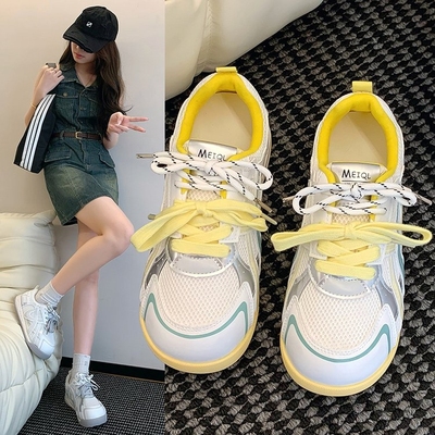 网红女款超轻巨软厚底老爹鞋女2025春秋新款透气网鞋休闲运动女鞋