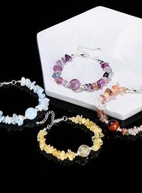 晶东珠宝 天然水晶海蓝宝碎石转运珠手链欧美跨境时尚女手饰批发