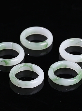 晶东珠宝天然冰翠玉戒指圈跑环玉石玉髓时尚简约风天山翠指环批发