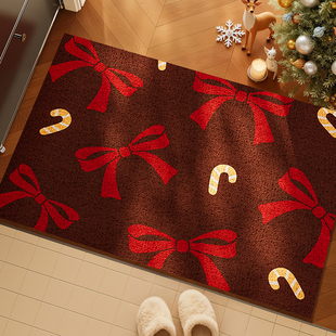圣诞新款 卡通红色氛围感入户丝圈地垫耐脏防滑入户门口pvc脚垫子