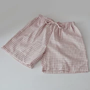 Mùa hè cotton đôi gạc nhà quần short nữ Nhật Bản cotton lanh kẻ sọc cotton pyjama phần mỏng có thể được mặc - Quần tây