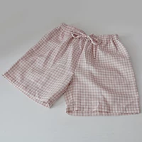 Mùa hè cotton đôi gạc nhà quần short nữ Nhật Bản cotton lanh kẻ sọc cotton pyjama phần mỏng có thể được mặc - Quần tây quần ống rộng nữ