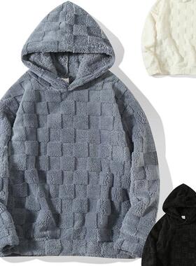 2025秋冬外贸新款纯色连帽卫衣男摇粒绒保暖大码上衣Men hoodies