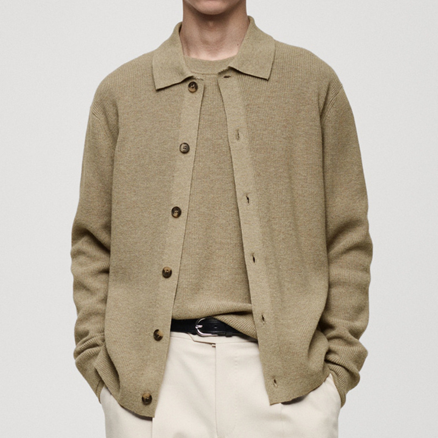 Men's sweater jacket2025秋冬男士纯色翻领针织开衫宽松休闲外套