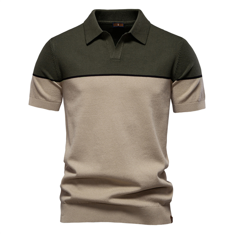 2025夏季欧美短袖针织polo衫男大码拼色透气休闲上衣Men T-shirt