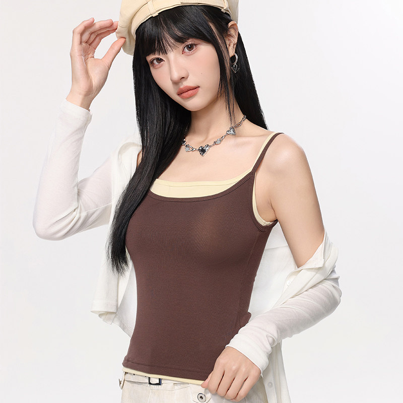 假两件吊带背心女莫代尔带胸垫一体式内搭外穿显瘦打底衫薄款夏季