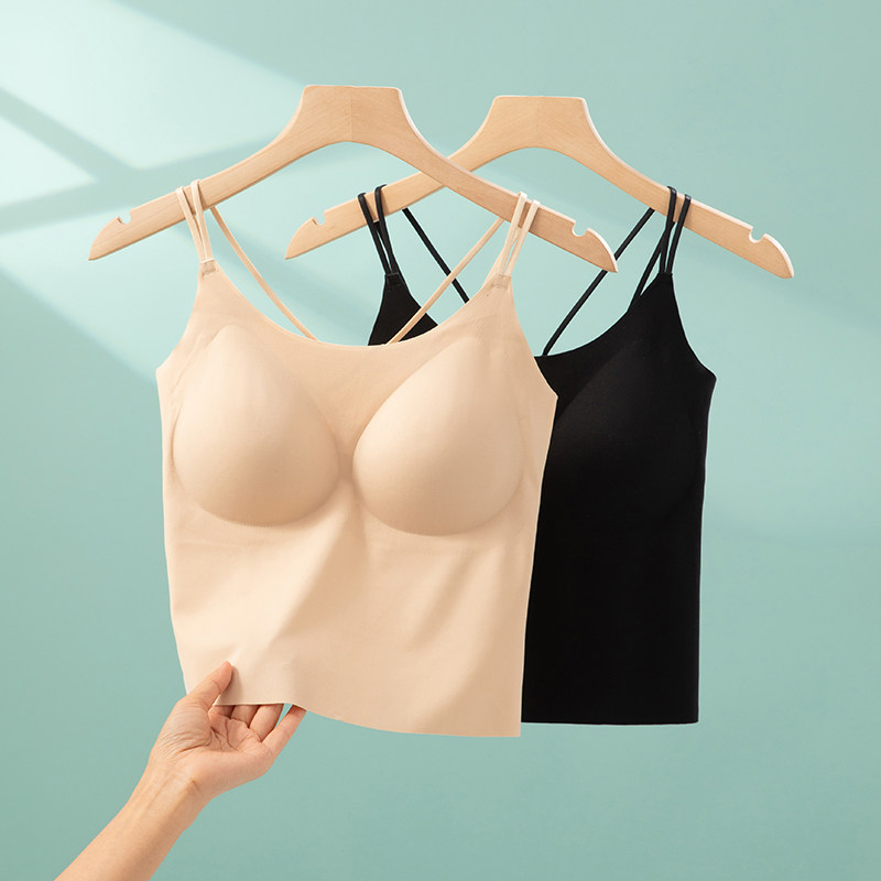 女士美背桑蚕丝运动无痕防走光一体式可调节真丝吊带万能打底背心