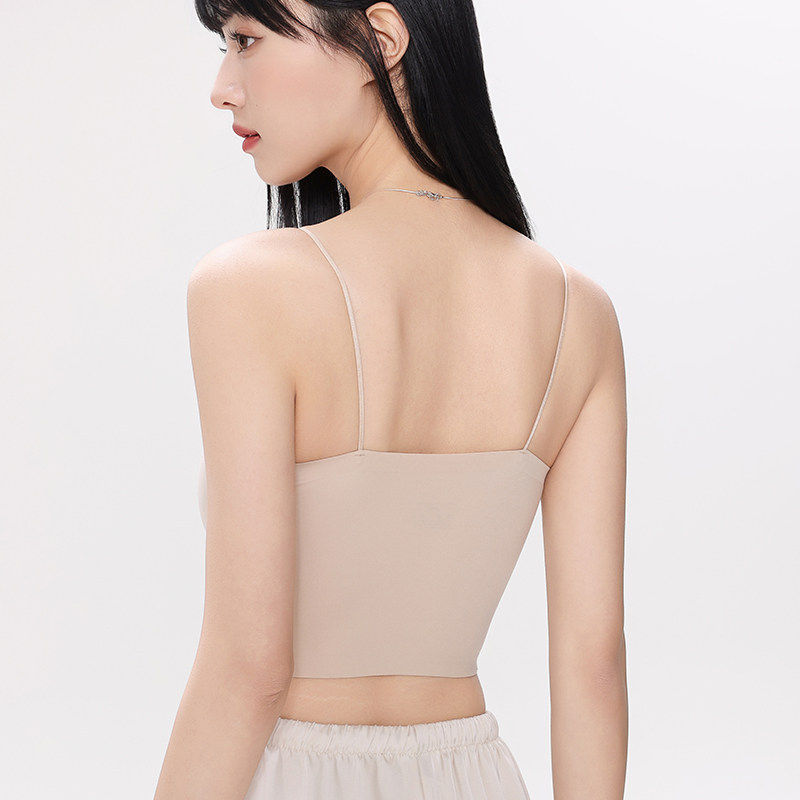 女美背细肩带桑蚕丝抹胸文胸无痕一片式带胸垫真丝内衣吊带小背心