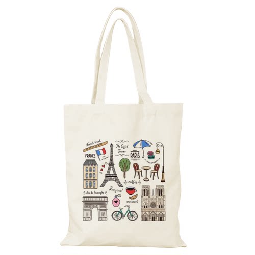 Travel to Paris帆布包法国巴黎帆布袋定制高质量环保购物袋外出