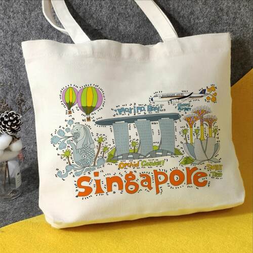 新加坡Singapore帆布包Singapore旅游文创帆布袋定制大容量购物袋