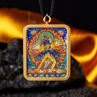 【迦蓝藏饰】勉唐画派达瓦大师热贡非遗西藏唐卡吊坠时轮金刚项链