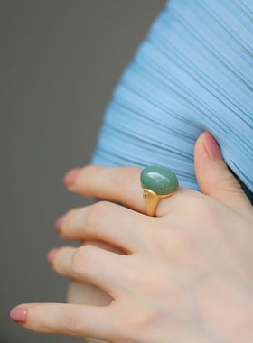 【青山远黛】强烈推荐尖货粉青碧玉和田玉戒指蛋面包金油糯饱