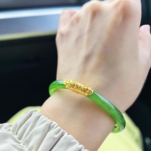 金色幸福圆满宫廷风福镯手镯玉镯diy配件首饰遮瑕修复卡扣高级