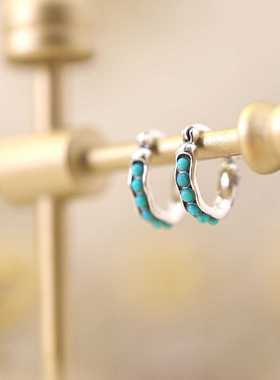 山亭夏日 绿松石小众设计高级感耳扣耳环新中式耳坠精致戴复古