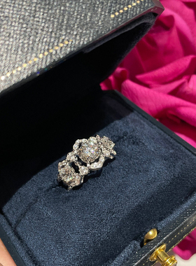 复古蕾丝三石仿钻戒宫廷蕾丝满钻戒指科技钻工风镂空开口食指戒