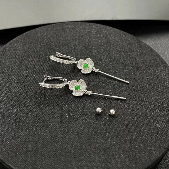 镀18k色翡翠玉石珠子耳环配件万用耳钩diy耳坠万能耳钩空托配饰