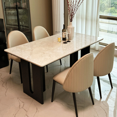 轻奢大理石餐桌长方形现代简约高级感天然微晶石奢石小户型饭桌