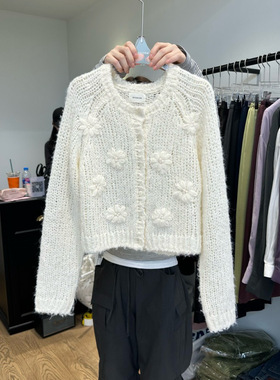 RIVEROOM 韩国直邮东大门正品代购2025早秋花朵针织开衫毛衣女